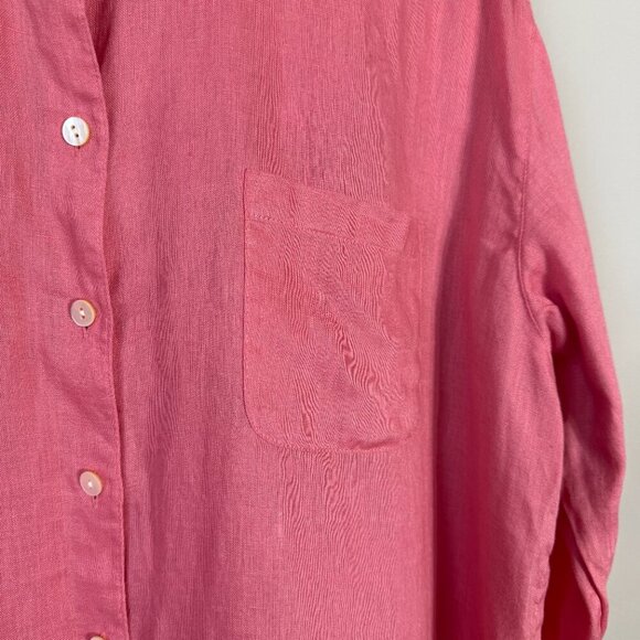 J. Jill Love Linen Long Sleeve Button Down Shirt Blouse Women's Medium Pink - Picture 7 of 12